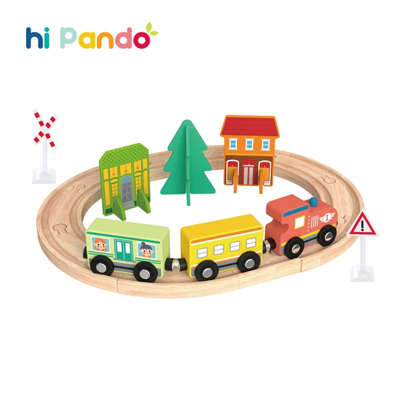Wooden Train Town Construction Set Children House Railway Track Road Race Car Slot Toys for Kids