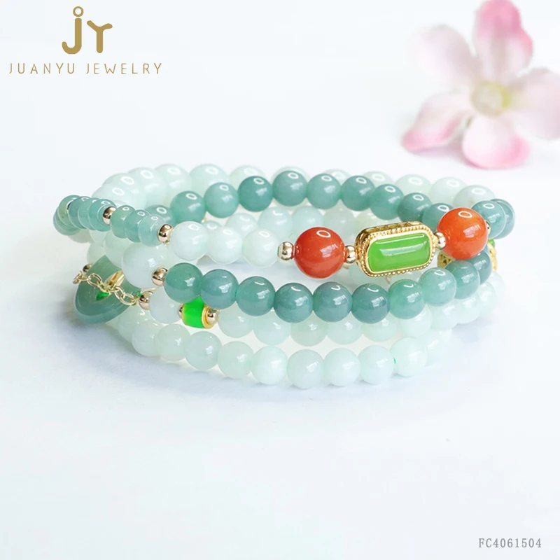 Real Stone Round Donut Jade Beaded Necklace For Women Multicolored Myanmar Jade Beads Necklace Jewelry Burma Jadeite Necklace