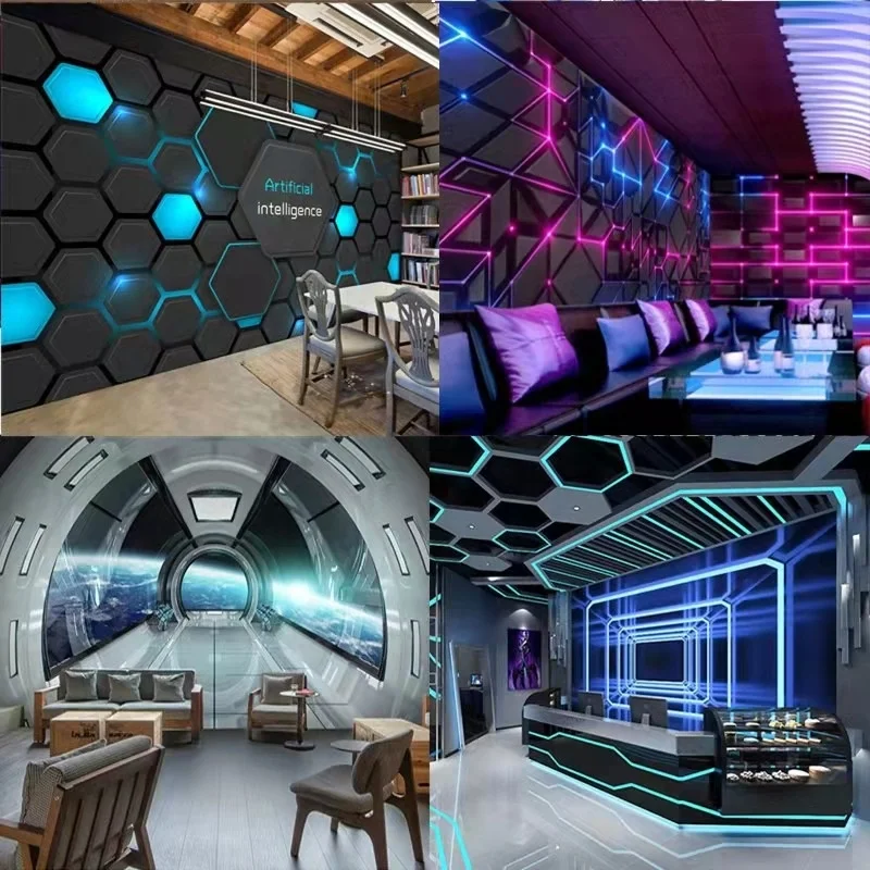 3D technology sense wallpaper e-sports hall wallpaper printing mural space star wall cloth peel and stick