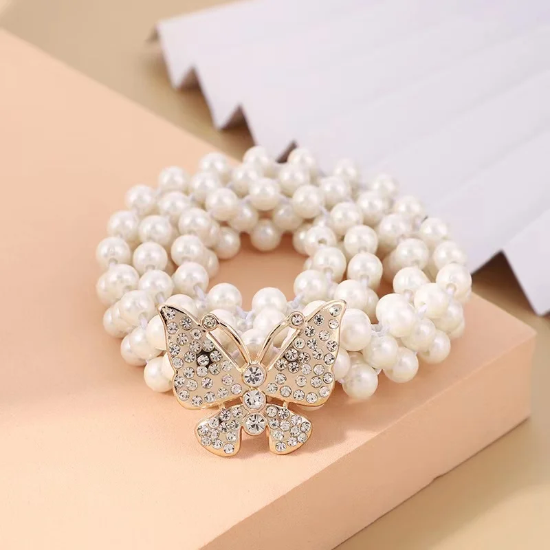 Explosive pearl woven thin belt popular with skirt butterfly pearl waist chain women