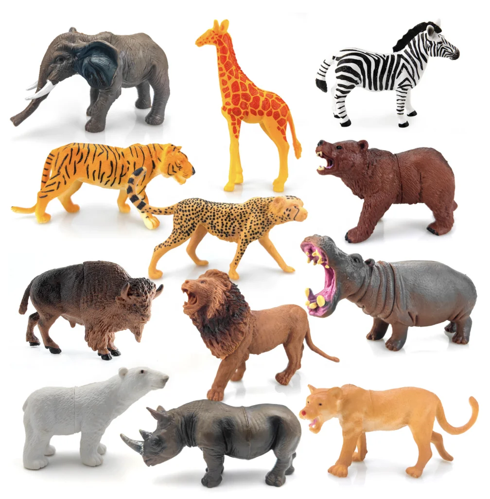Zoo Animals Simulation Model Series Toys For Kids Tiger Lion Monkey Elephant Leopard Bull Toy Models