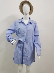 Womens summer 2 piece short striped set women Two pieces long sleeve shirt blouse shorts pants sets clothing 2022