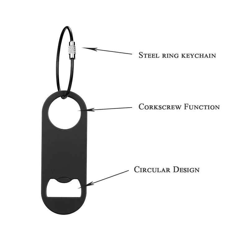 Stainless Steel Black Flat Bottle Opener with Keychain Beer Bottle Opener