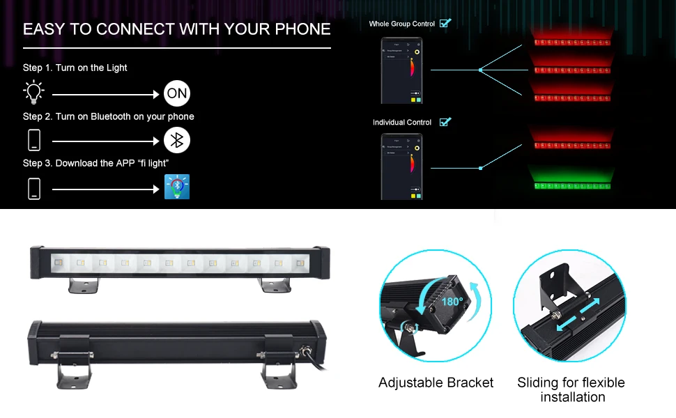 Wash Lights 2 Pack, Smart APP Control Dj Stage Lights Bar, 45W 36 LED RGBW Outdoor Waterproof Dimmable Wall Washer Lighting