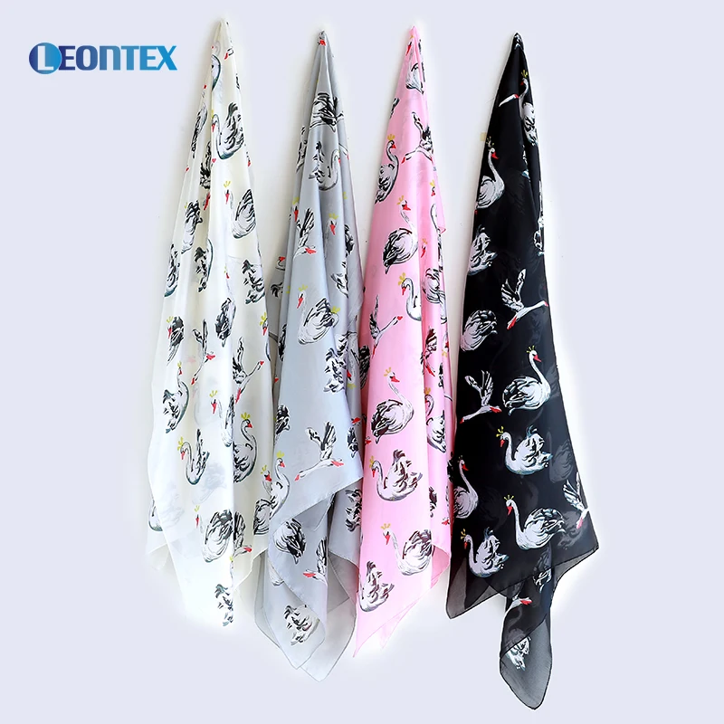Wholesale soft swan animal printed long silk satin tudung scarf for women