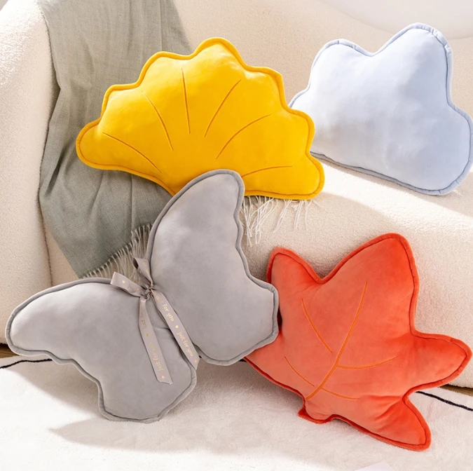 Cross-border new wholesale silhouette pillow plush toy cartoon cushion pillow butterfly leaves home decoration leaves