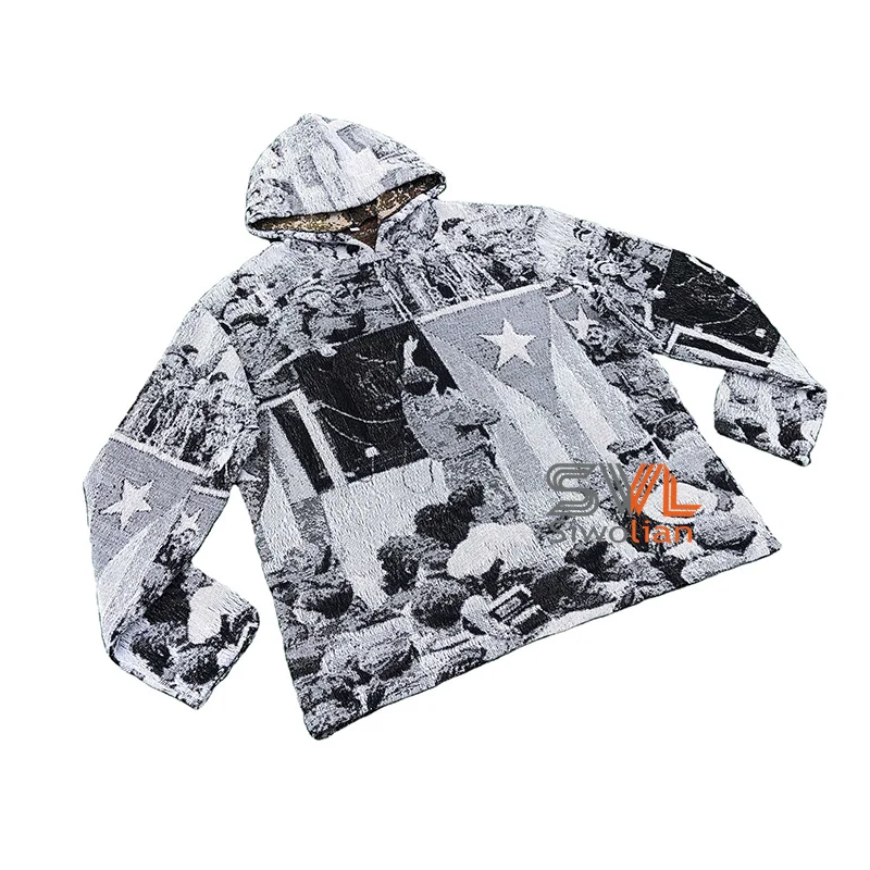 New arrival Mens custom tapestry hoodie Jacquard woven Hoodie custom Tapestry hooded sweatshirt customized tapestri sweatshirt