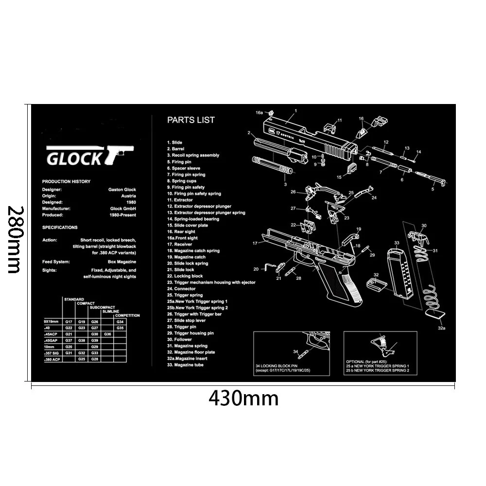 Firearm Pattern Large Size Extended Professional Smooth Custom Rubber Gaming Mouse Pad glock gun cleaning mat