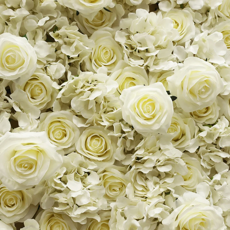 Artificial Silk Flower Wall Cream White Rose Hydrangea 8ft x 8ft Roll Up Birthday and Wedding Decorative Flower-Wall-Backdrop