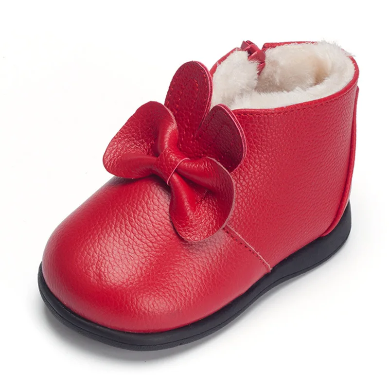 
Winter thick cotton shoes toddler shoes 1-3 years old bow leather female baby dress shoes 