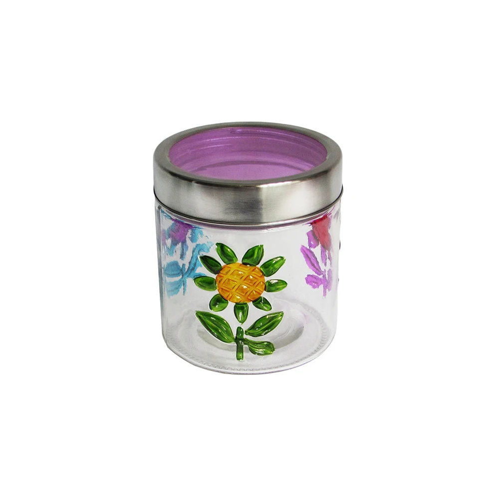 Zibo wholesale hand painted airtight glass canning jar with screw lid
