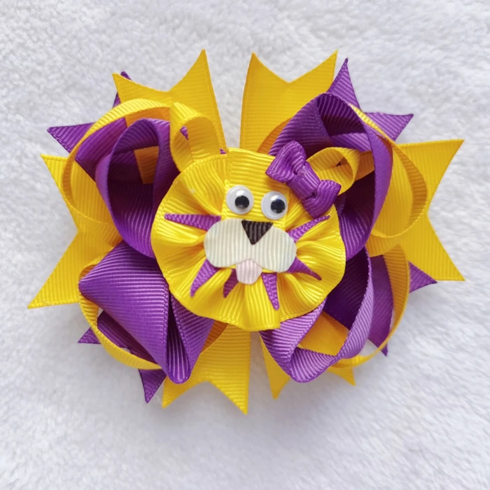 Children Green Ribbon Tractors Bow Hair Clip 4.5 Inch Grosgrain Ribbon Bow Handmade Bow For Hair Accessory