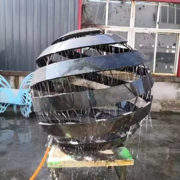 Outdoor Park Display Metal Crafts Sphere Fountain Ball Statue Garden Decor Waterfall Sculpture
