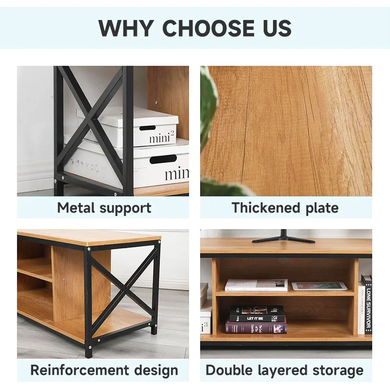 TV Stand for 65 inch TV Console Table with Storage Shelves Cabinet for Living Room, Industrial Modern Style TV Cabinet