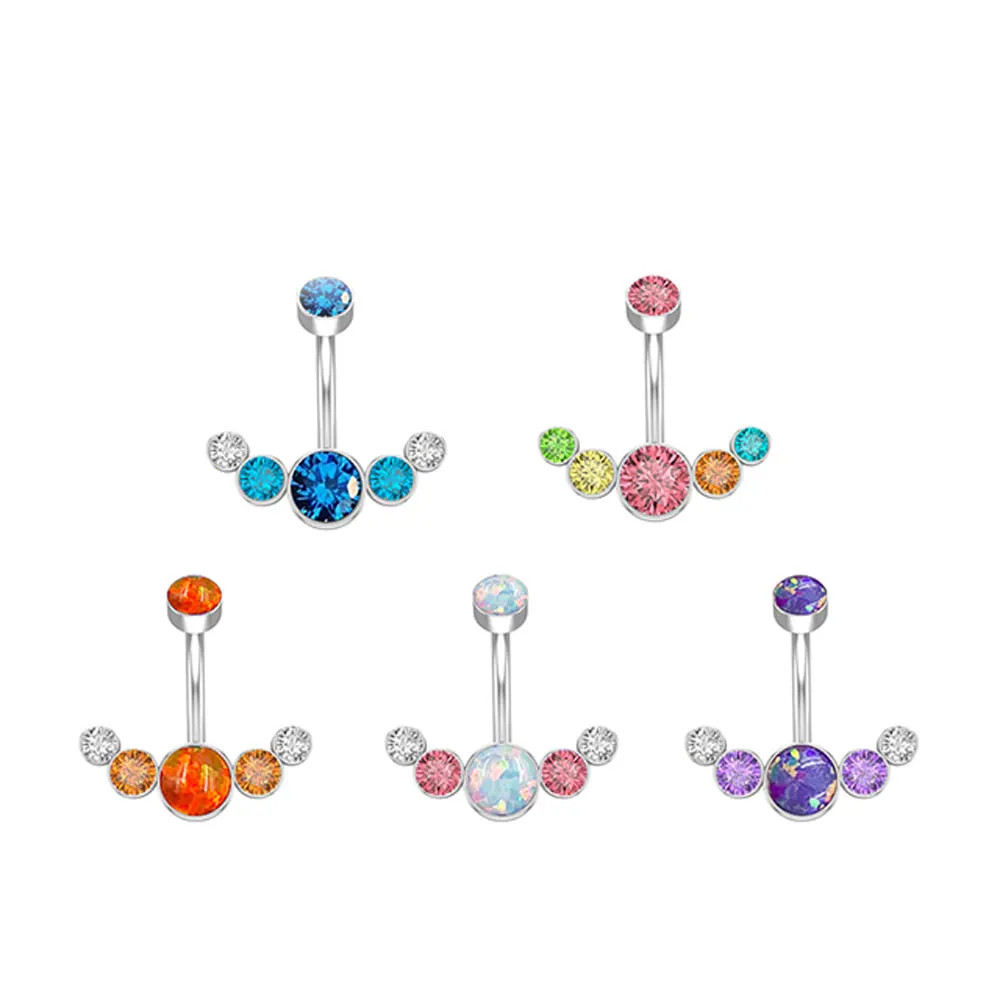 wholesale G23 titanium fashion multicolor Inlaid CZ Opal Internal Thread Implantable luxury belly rings piercing jewelry
