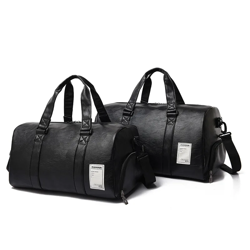 2024 New Arrival Custom Luxury European Black Leather Duffel Bag Yoga Gym Fitness Shoes PU Travel Bag For Mens