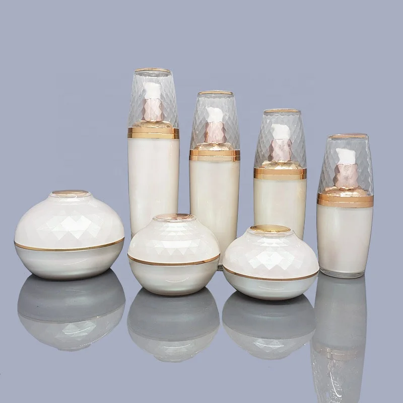High quality white pearl Cosmetic Jars And Bottles Jar spay pump lotion empty bottles for cosmetic packaging