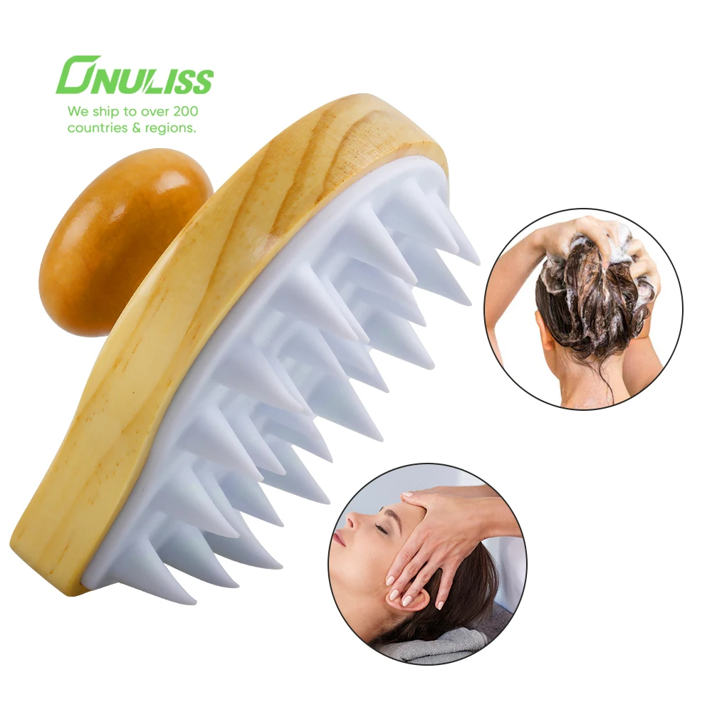 Scalp Massager Shampoo Brush with Soft Flexible Wood Silicone Bristles for Hair Care and Head Relaxation