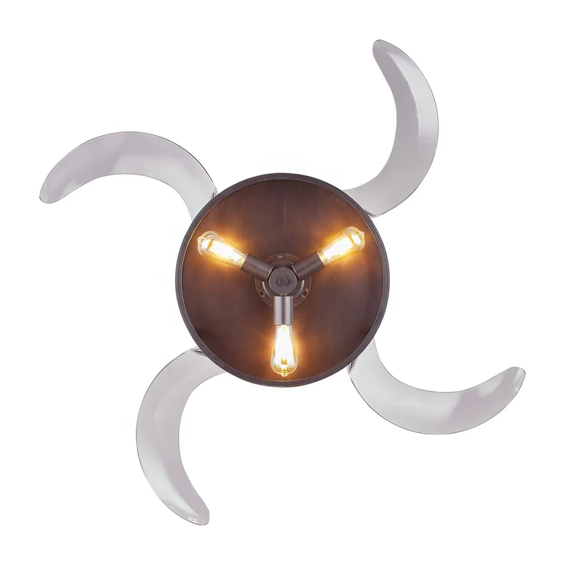 Industrial cool wind retro 4-blades retractable blades with remote control fan electric ceiling fan lamp