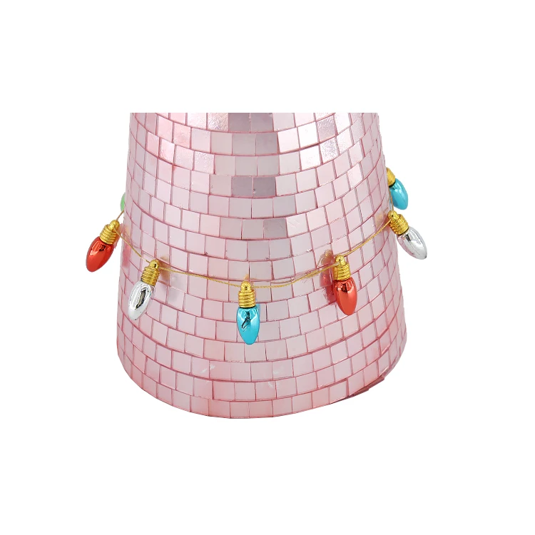 Pink Mirror Glass Christmas Tree Ornaments Small Light Bulb Pendants for New Year Surround Painted Scene for Living Room Layout