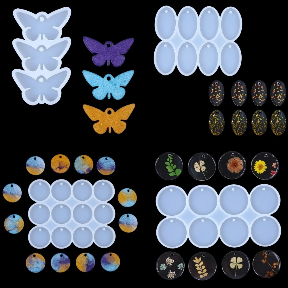 M1 Round Oval Epoxy Resin Pendant Casting Earrings Necklace Jewelry Making Mold With Hole for DIY Keychain Crafts