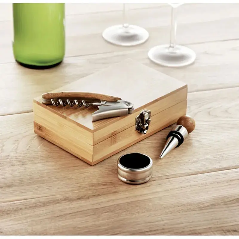 Wine Accessories Wine Bottle Opener Box Kit Wooden Gift Case 4 in 1 Customized Red Wine Corkscrew Set With Lid