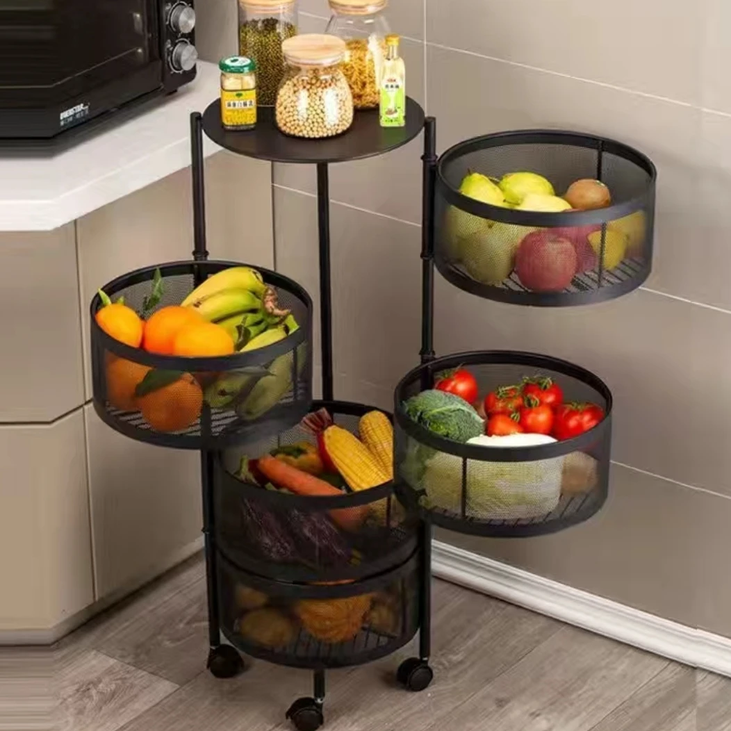 Vegetables Rotatable Stainless Steel Movable Metal Kitchen Storage Shelf Customized Kitchen Rack