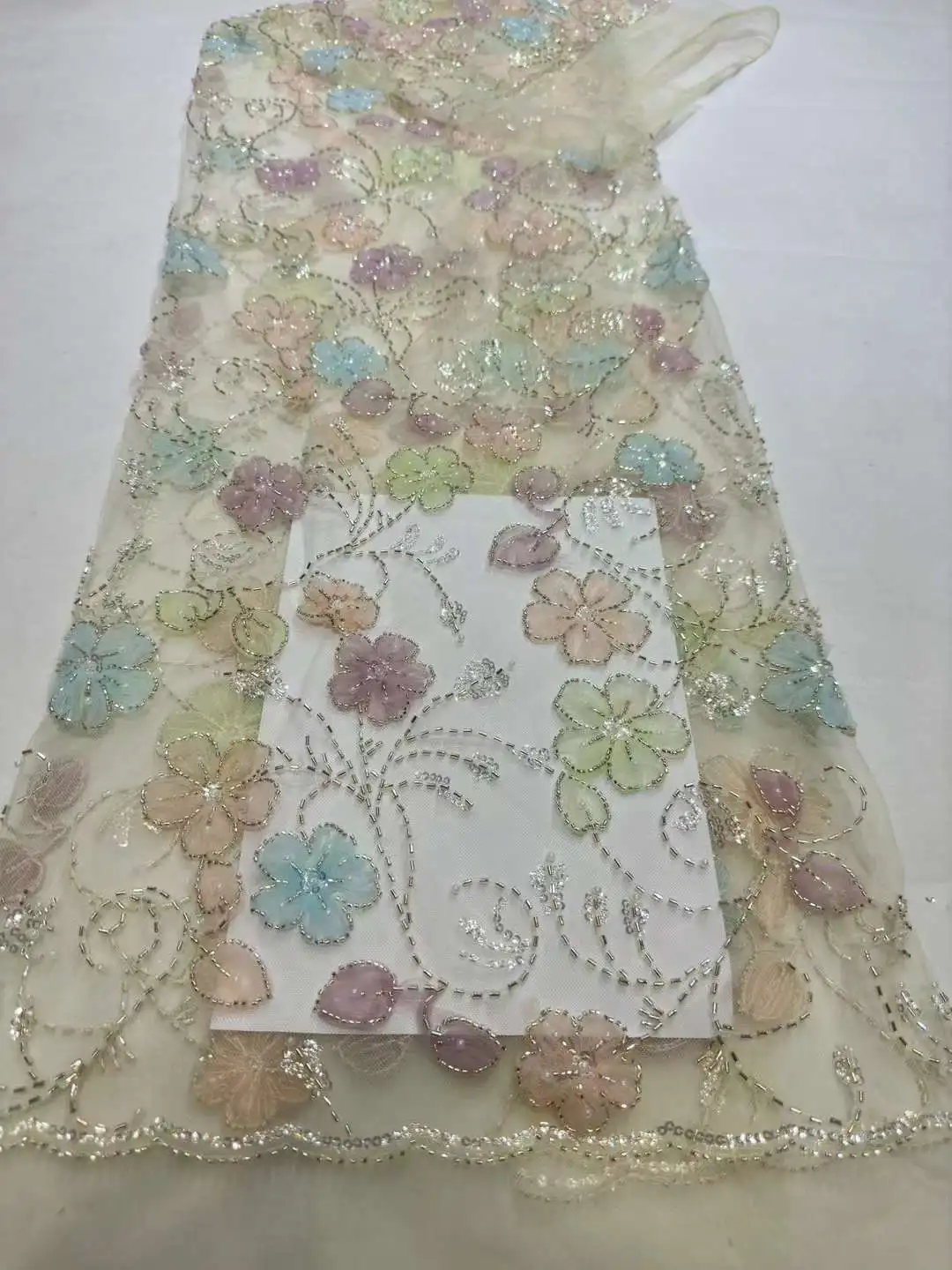 High quality lace fabric with beads and pearl