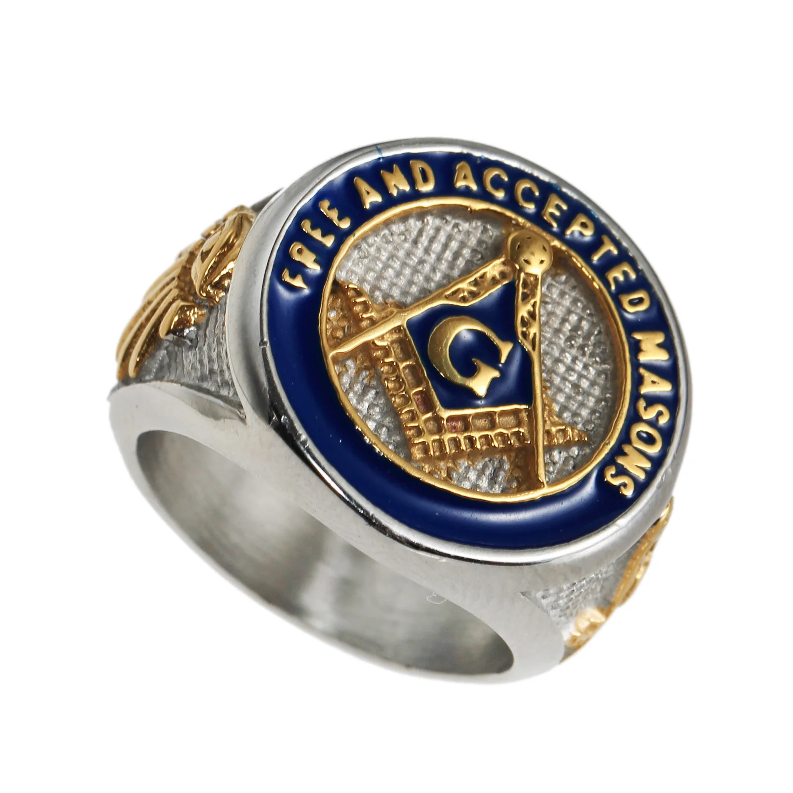 Personalized Custom Masonic Stainless Steel Letter Rings Gold And Silver Plated Enamel Blue Freemasons Finger Ring