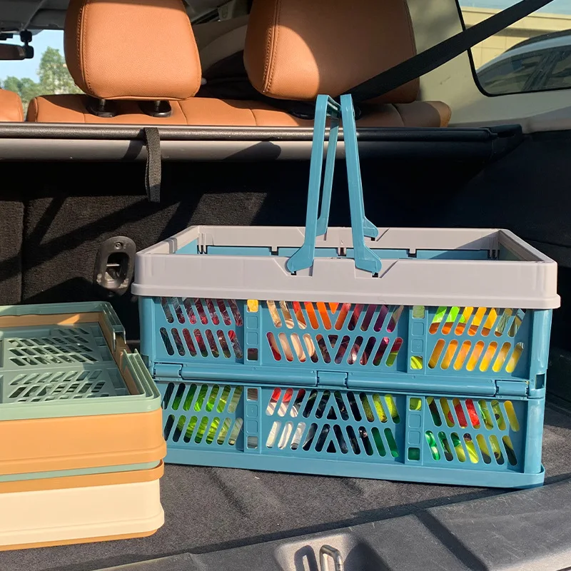 Foldable Picnic Basket Collapsible Storage Crates Stackable Storage Container Basket Grocery Shopping Basket