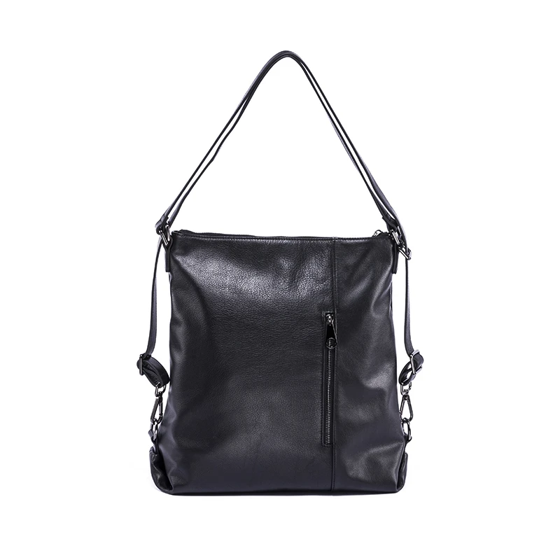 
2021 Stylish Black Soft Tote Handbags Low MOQ Customized OEM Fashion Genuine Leather Multifunctional Backpack with Brand Name 