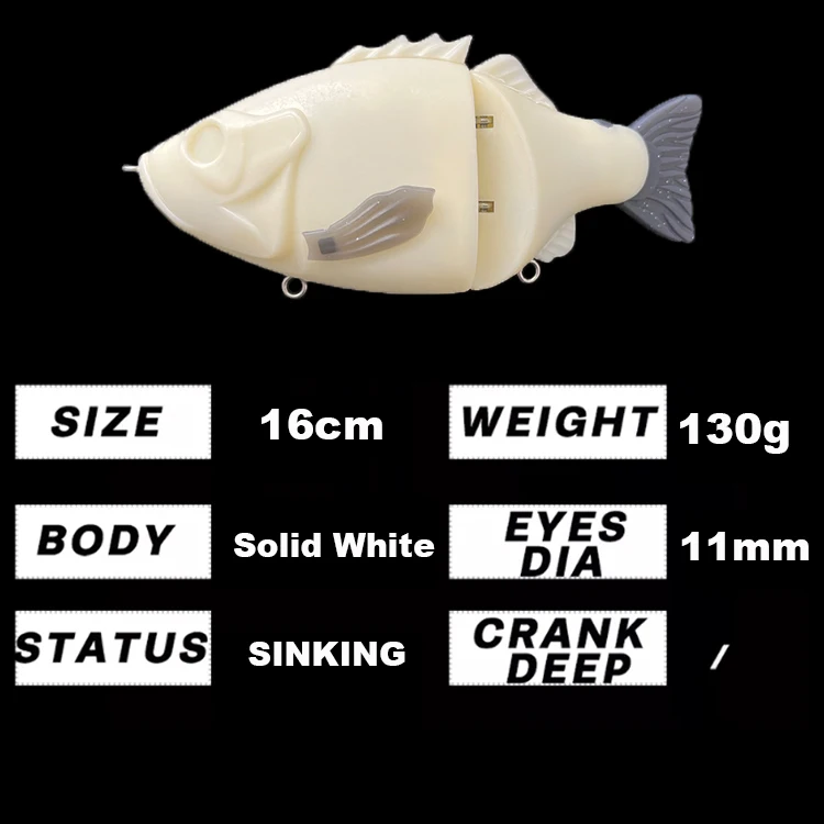 New Arrival Double Jointed Fishing Lure 16CM 130G Bass Lure Blanks With Soft Tail and Soft Chin Sinking Fishing Tackle