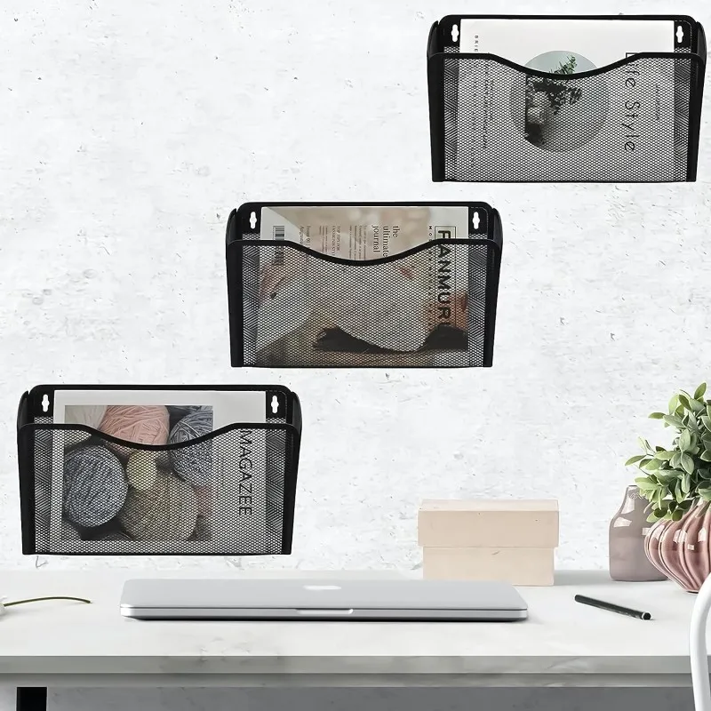 Customized Office and Home Mesh Wall Mounted File Holder Metal Hanging Vertical Wall File Pocket Organizer