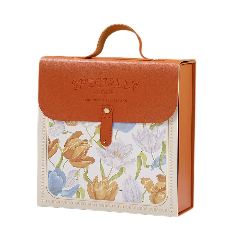 2024 new design wedding paper case with pu lock handle handbag gift box