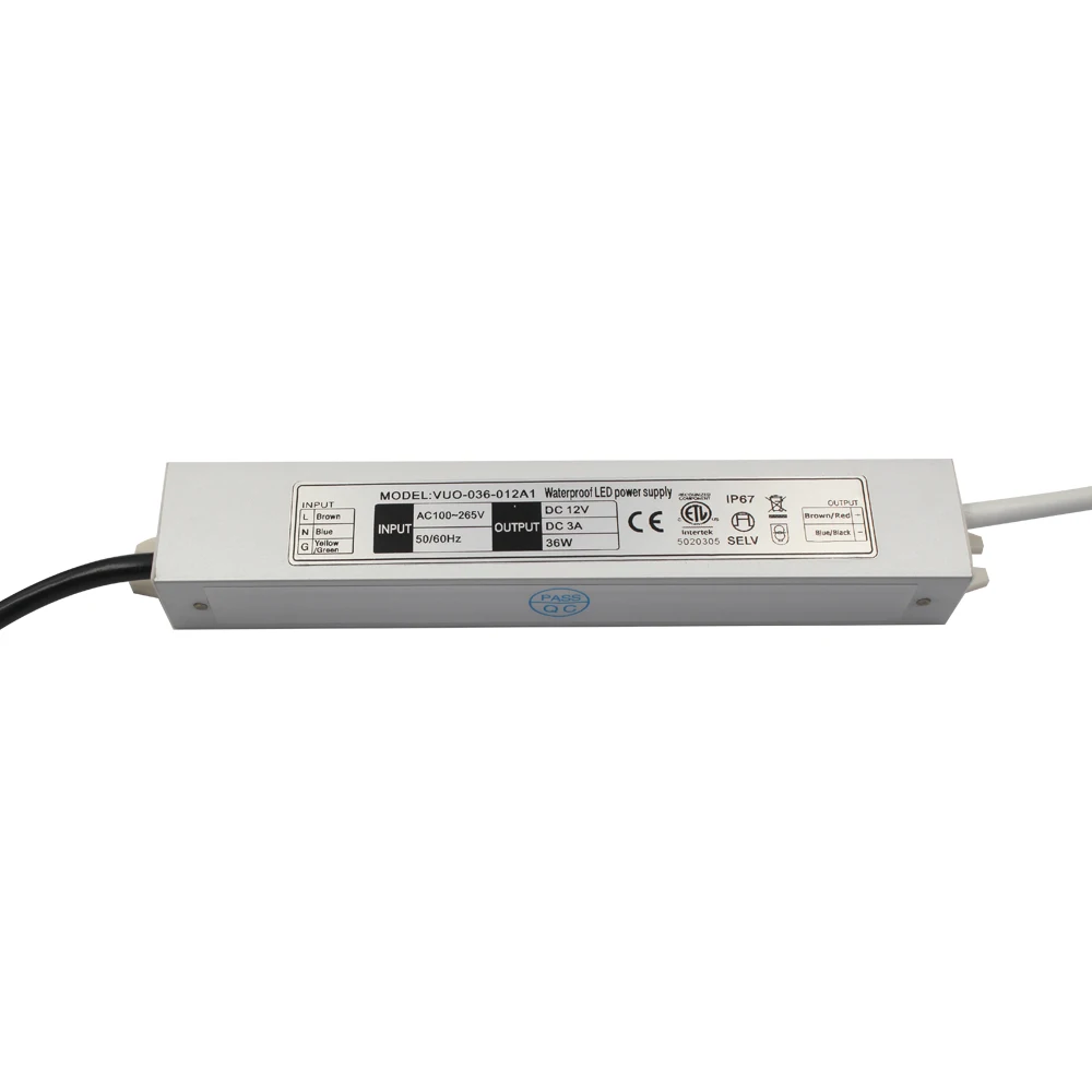 ETL SAA CE Светодиодный драйвер 36 Вт ip67 Водонепроницаемый источник питания 12vdc 3A двойная изоляция 20 Вт-100 светодиодный трансформатор