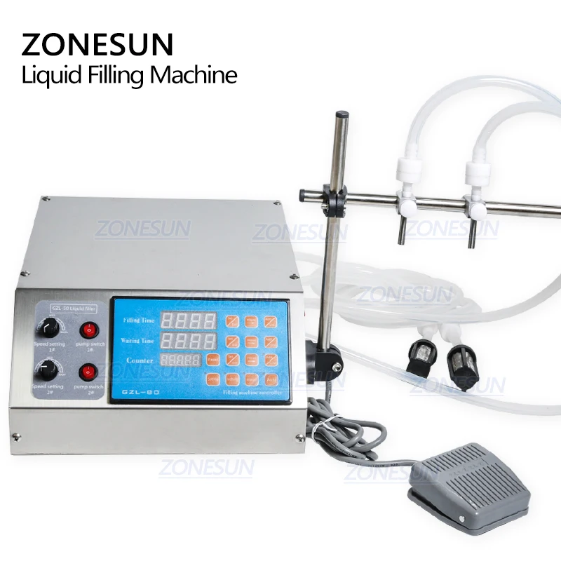 ZONESUN Table Top Double Heads Membrane Diaphragm Pump Liquid Milk Juice Beverage Soft Drink Filling Machine Supply