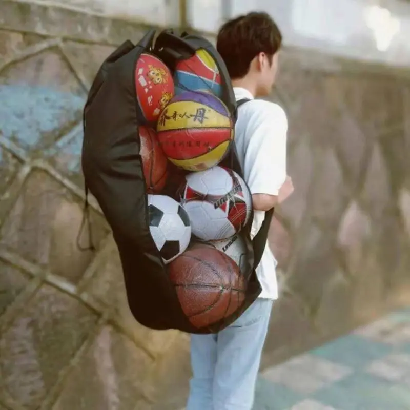 Large Capacity Heavy Duty Mesh Drawstring football basket soccer Ball Net Bag with Adjustable Shoulder Strap