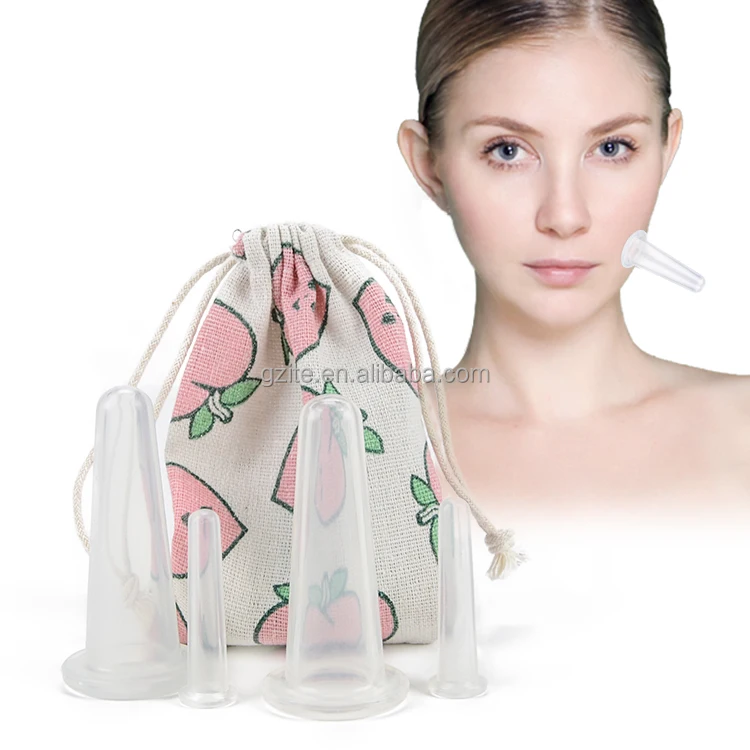 4pcs Female Face And Eye Vacuum Massager Beauty Skin Care Wash Face Silicone Facial Cupping