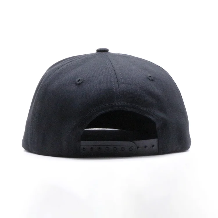Customized 3D Embroidered Logo Black Plain Baseball Cap 100% Cotton 6-Panel Snapback Caps Hats