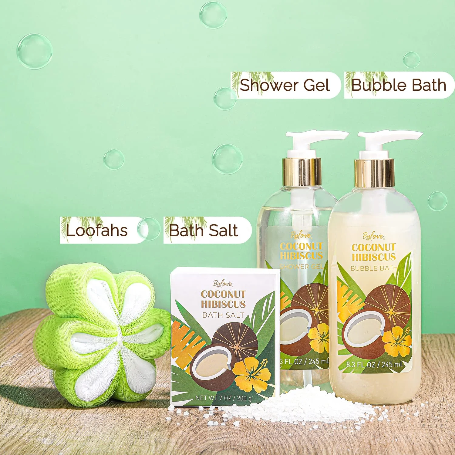 Coconut Bath and Body Gift Set Bath Set Includes Massage Oil Bubble Bath Spa Tote Bag
