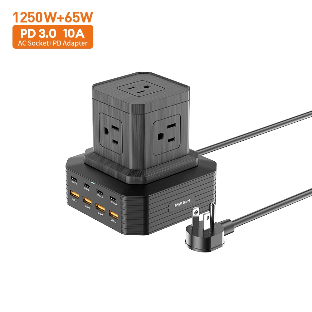 Vina 65W 4A+4C multi ports Fast Charger Power Extension Strip,Pd 20w Power Extension Socket,Type-c Cube Power Socket