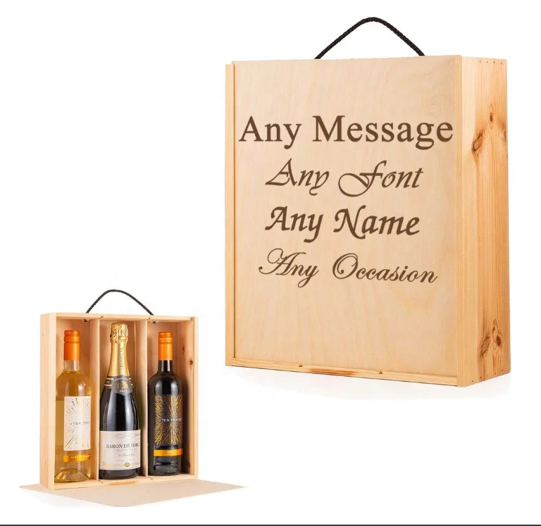 
Wooden wine box fixed box with hinge, pre-filled kapok handmade-3 bottles space 