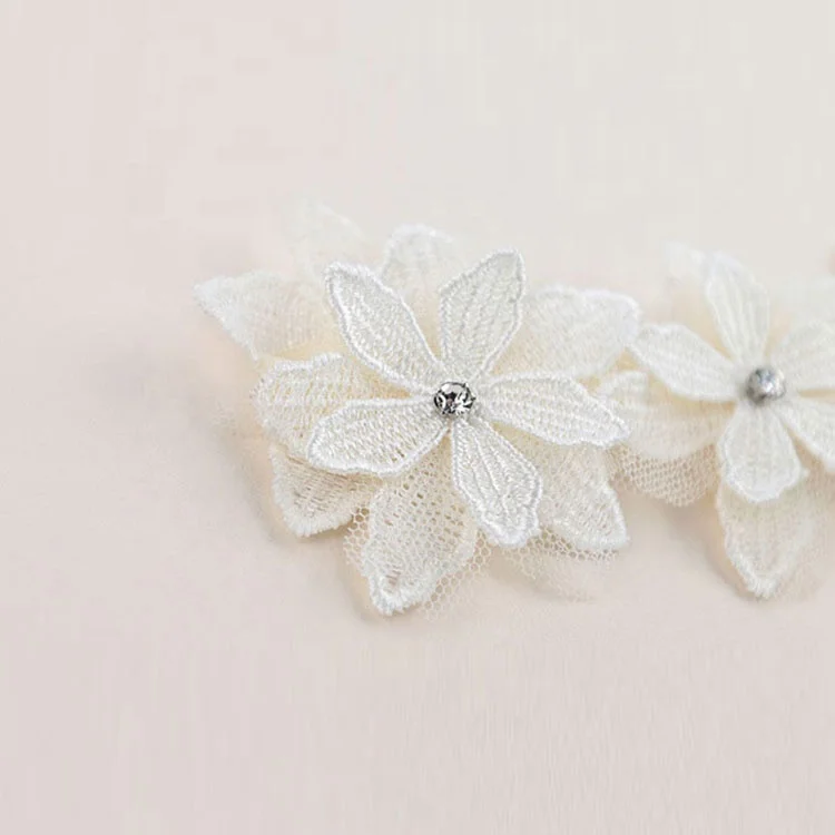 Stock RTS elastic princess white flower lace girls  headband baby hair accessory headband