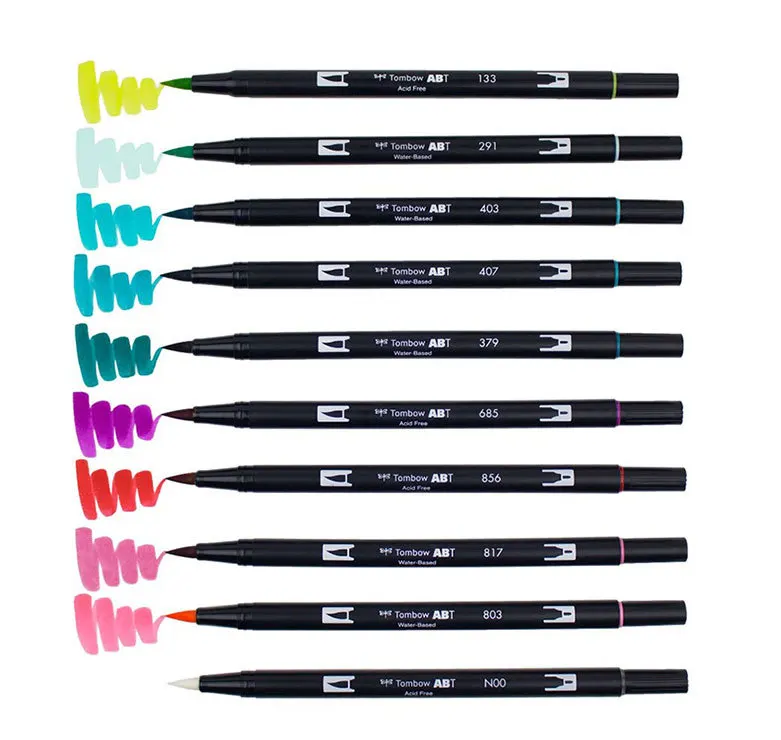 Con pluma al por mayor brillante y oscura de 10 colores Bohemia dos pinceles 10 pinceles de marca de arte