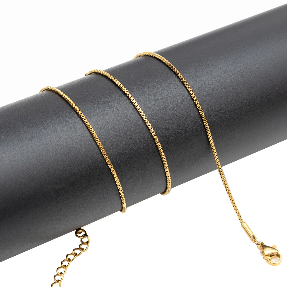 1mm*45+5cm New fashion Unisex Cuban Snake Chain Round stainless steel 14k Gold Plated Box Chain Necklace