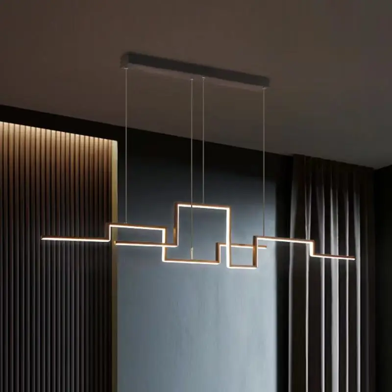 Nordic Style Simple Led Pendant Linear Lighting Living Dining Room Kitchen Bar Led Long Strip Chandelier