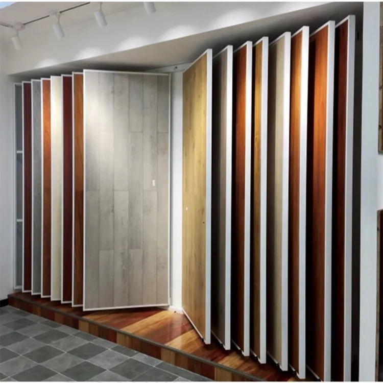 Customized Pull Push And Rotate Display Door Tile Stands Metal Frame Doors And Tile Displays Rack Wooden Door Display Stand
