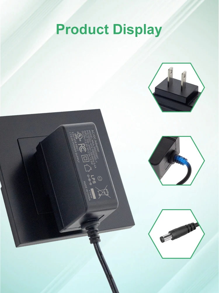 US Plug UL FCC 15W 12V 1.25A with a Custom Connector M12 Wall Mounted Adapter for Router