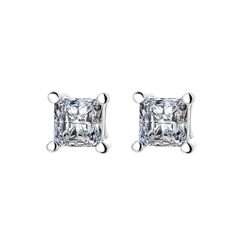 Rainbowking S925 Sterling Silver Minimalist Gold/Rhodium Plated 4.4m Square  Large CZ Studs Earrings for Women