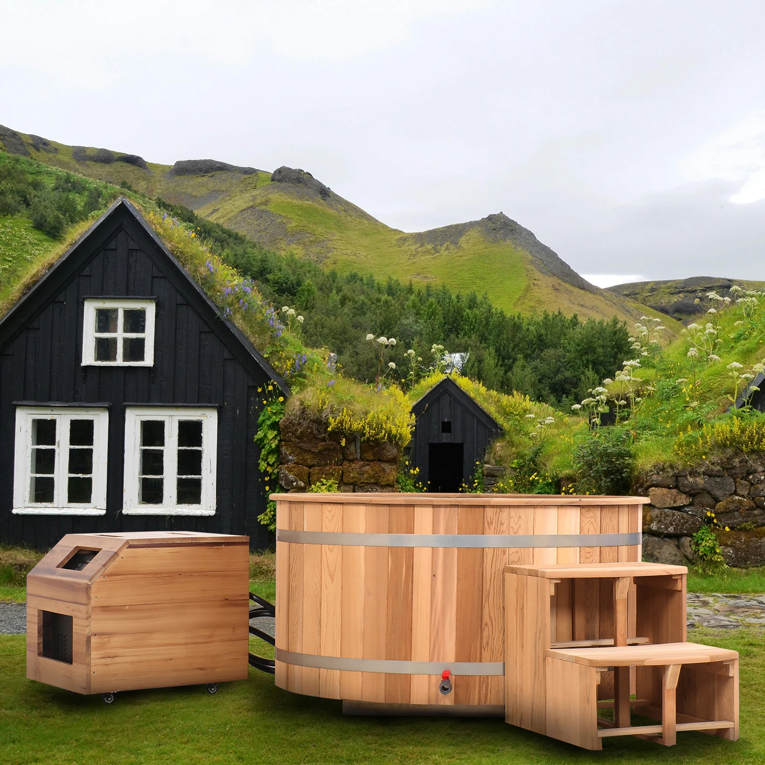 Custom OEM/ODM Outdoor Canadian Cedar Wooden Ice Bath Tub With Water Chiller For Sports Recovery Cold Plunge Tub